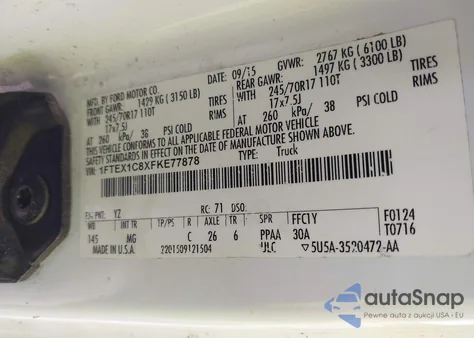 2015 Ford F-150 Xlt z USA, uszkodzony, nr VIN 1FTEX1C8XFKE77878